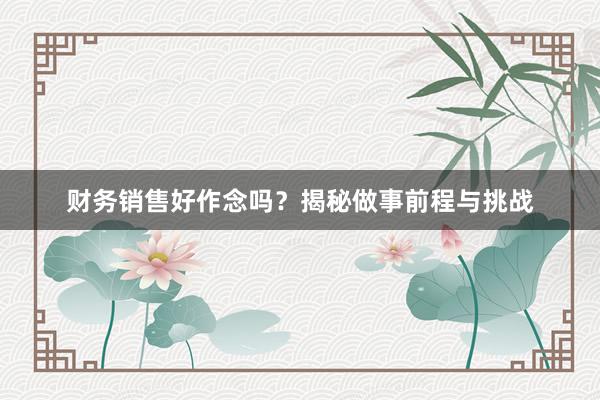 财务销售好作念吗?揭秘做事前程与挑战